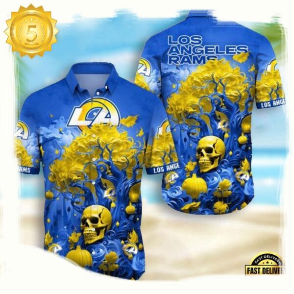 NFL Los Angeles Rams Skull Pumpkin Hawaiian Shirt For Men Women - available at - rugbyfanstore.com