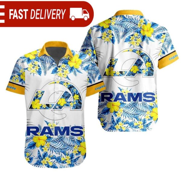 NFL Los Angeles Rams Tropical Floral Hibiscus Hawaiian Shirt - available at - rugbyfanstore.com