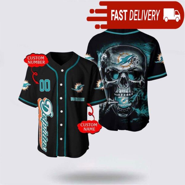 NFL Miami Dolphins Baseball Jersey 3D Personalized Skull Shirt for Your Football Team - available at - rugbyfanstore.com