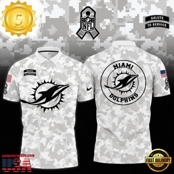 NFL Miami Dolphins Camo 2025 Salute to Service Polo Shirt - available at - rugbyfanstore.com