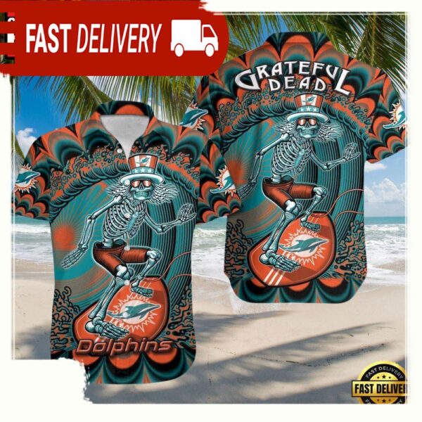 NFL Miami Dolphins Grateful Dead Unisex Hawaiian Shirt - available at - rugbyfanstore.com