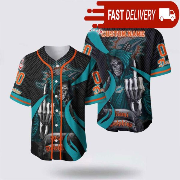 NFL Miami Dolphins Grim Reaper Custom Name Baseball Jersey Gift for Your Squad - available at - rugbyfanstore.com