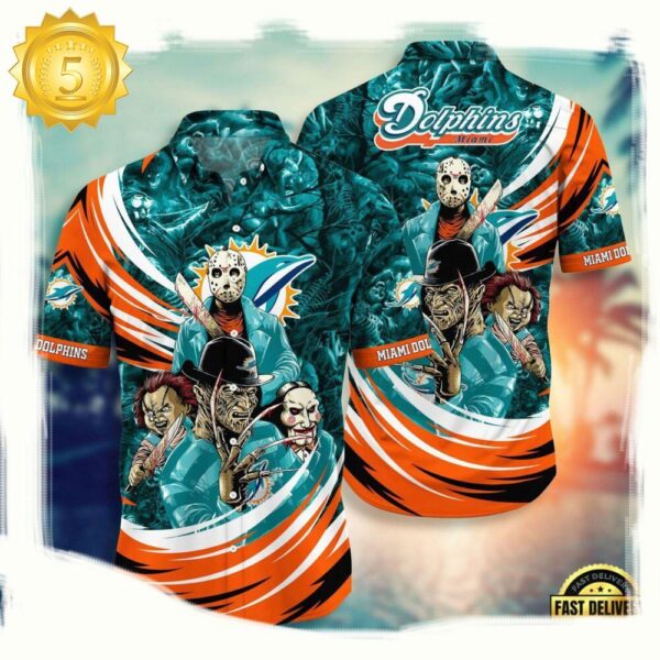 NFL Miami Dolphins Halloween Horror Movies Hawaiian Shirt For Men Women - available at - rugbyfanstore.com