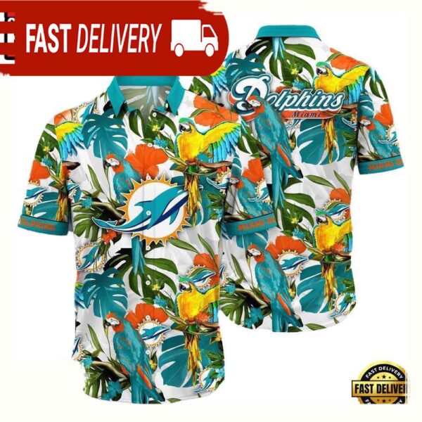 NFL Miami Dolphins Parrots Tropical Flower Hawaiian Shirt For Men Women - available at - rugbyfanstore.com