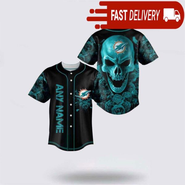 NFL Miami Dolphins Skull Flower 3D Baseball Jersey Football Gift - available at - rugbyfanstore.com