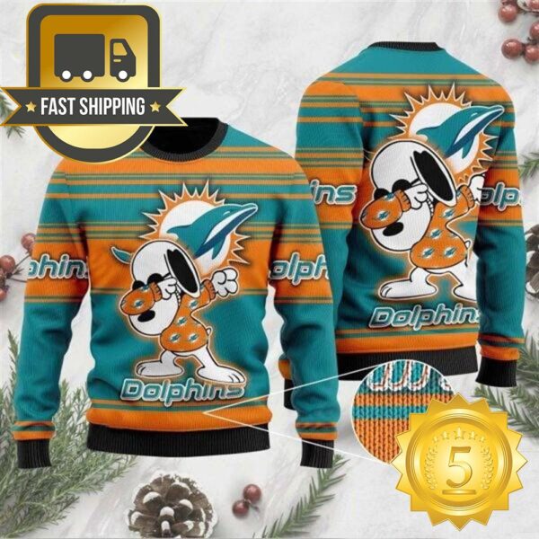 NFL Miami Dolphins Snoopy Ugly Christmas Sweater - available at - rugbyfanstore.com