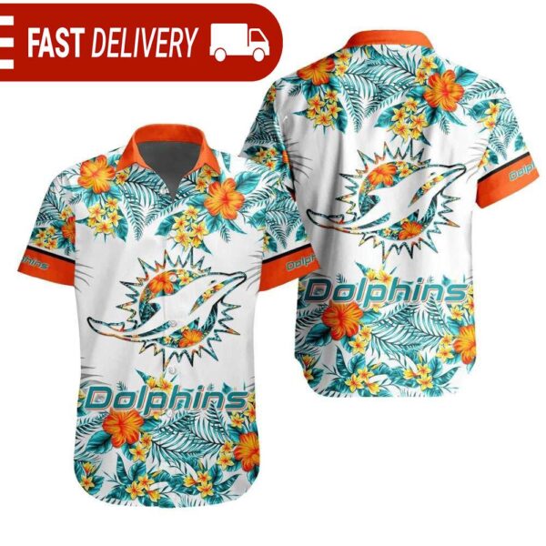 NFL Miami Dolphins Tropical Floral Hibiscus Hawaiian Shirt - available at - rugbyfanstore.com