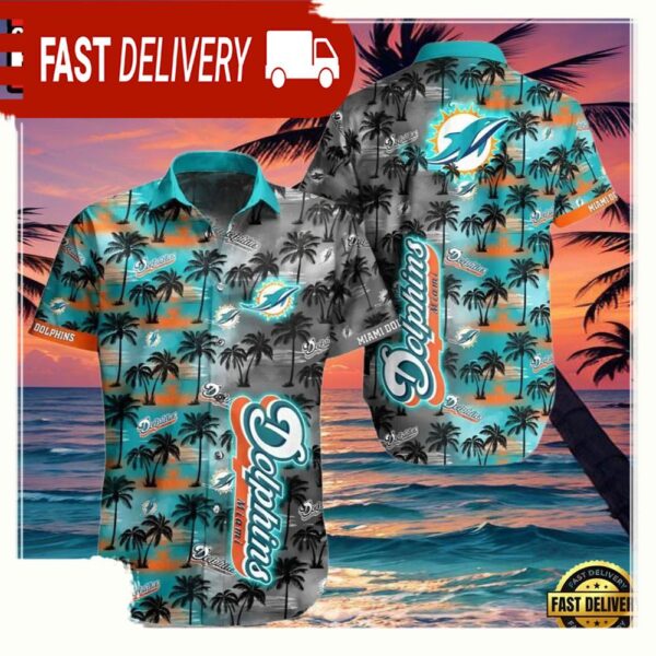 NFL Miami Dolphins Twilight Palms Hawaiian Shirt - available at - rugbyfanstore.com