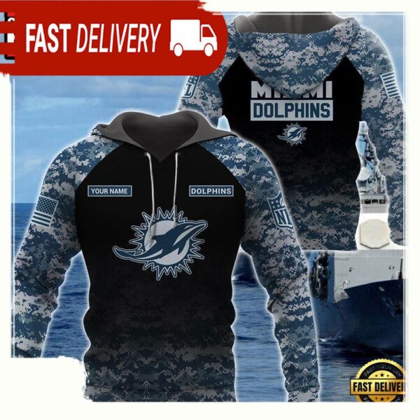 NFL Miami Dolphins U.S. Navy NWU Camouflage Cutsom Name Hoodie - available at - rugbyfanstore.com