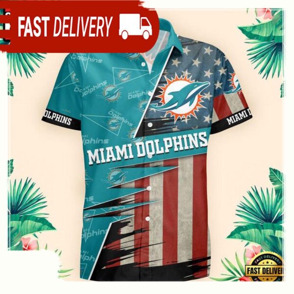 NFL Miami Dolphins US Flag Pattern Hawaiian Shirt - available at - rugbyfanstore.com