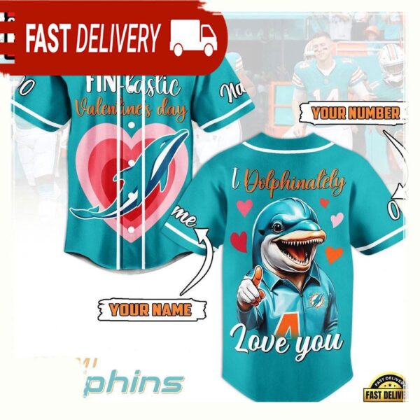 NFL Miami Dolphins Valentines Day Custom Name Number Baseball Jersey - available at - rugbyfanstore.com