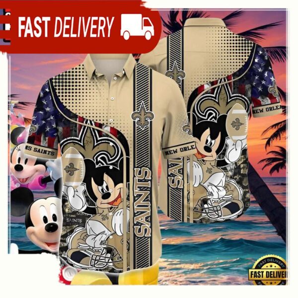 NFL Mickey Mouse Americana Playmaker New Orleans Saints Hawaiian Shirt - available at - rugbyfanstore.com