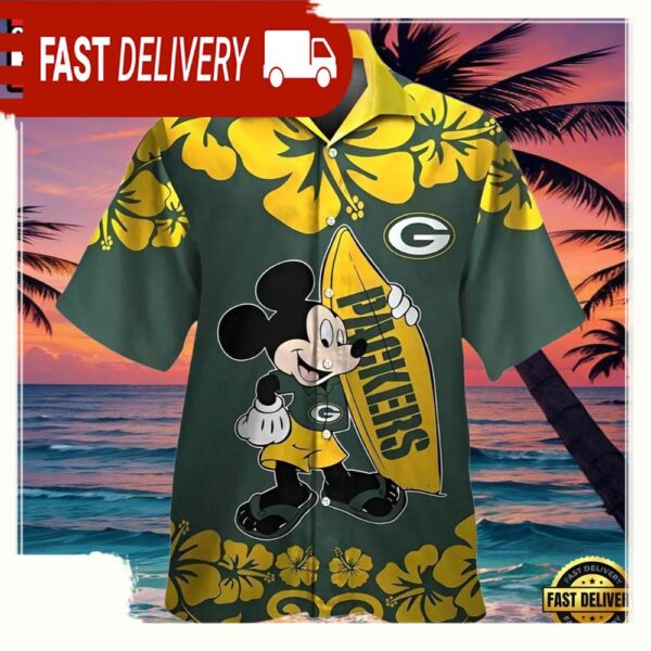 NFL Mickey Mouse And Surfboard Green Bay Packers Hawaiian Shirt - available at - rugbyfanstore.com