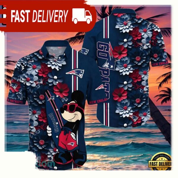 NFL Mickey Mouse New England Patriots Aloha Hawaiian Shirt - available at - rugbyfanstore.com