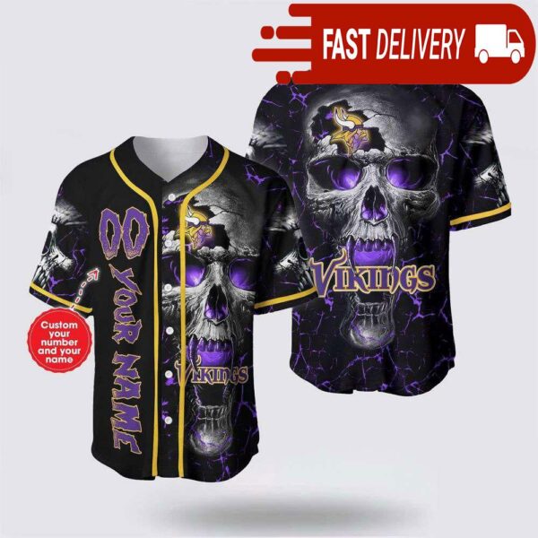 NFL Minnesota Vikings Baseball Jersey 3D Personalized Skull Shirt for Your Football Team - available at - rugbyfanstore.com