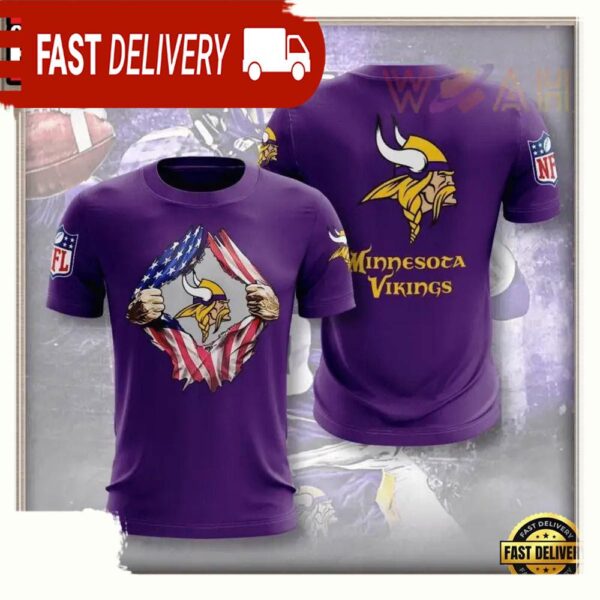 NFL Minnesota Vikings Football US Flag All Over Print T Shirt - available at - rugbyfanstore.com