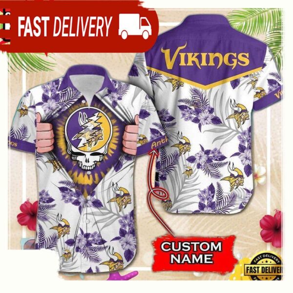 NFL Minnesota Vikings Grateful Dead Personalized Unisex Hawaiian Shirt - available at - rugbyfanstore.com