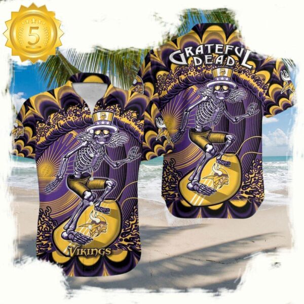 NFL Minnesota Vikings Grateful Dead Unisex Hawaiian Shirt - available at - rugbyfanstore.com