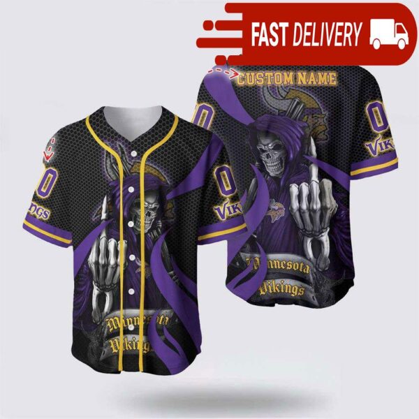 NFL Minnesota Vikings Grim Reaper Custom Name Baseball Jersey Gift for Your Squad - available at - rugbyfanstore.com