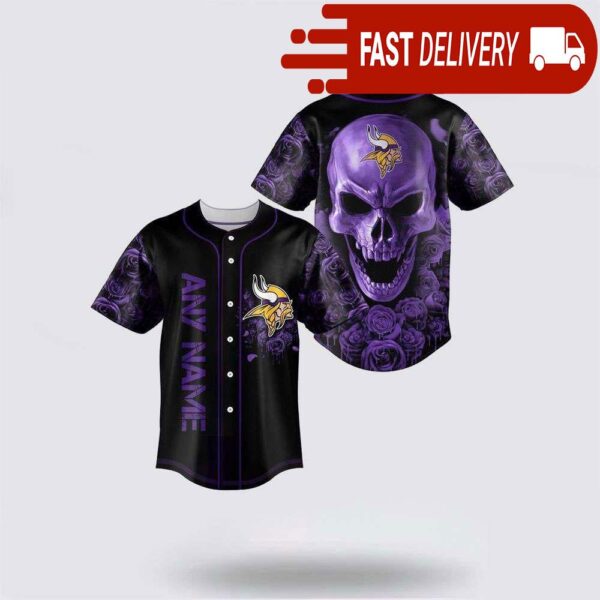 NFL Minnesota Vikings Skull Flower 3D Baseball Jersey Football Gift - available at - rugbyfanstore.com