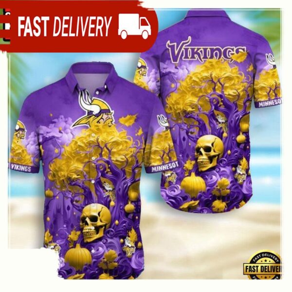 NFL Minnesota Vikings Skull Pumpkin Hawaiian Shirt For Men Women - available at - rugbyfanstore.com