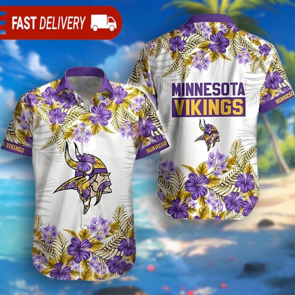 NFL Minnesota Vikings Tropical Floral Hibiscus Hawaiian Shirt - available at - rugbyfanstore.com