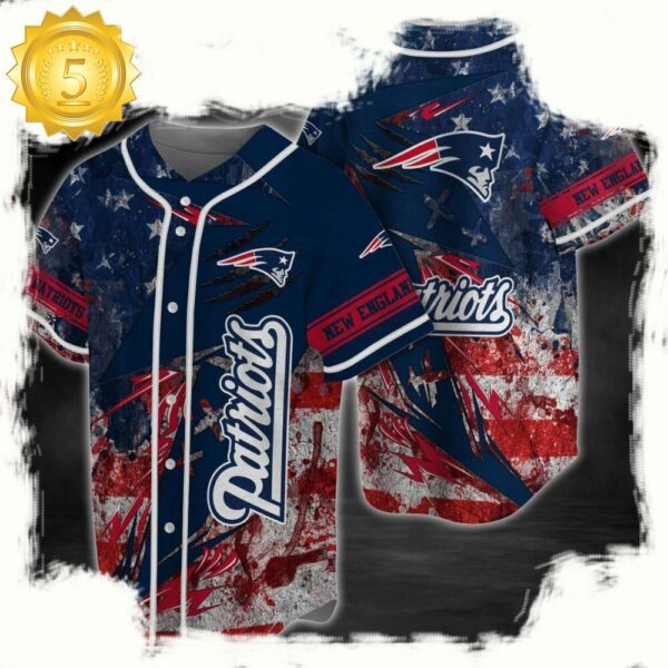 NFL New England Patriots America Flag New Design Baseball Jersey Shirt - available at - rugbyfanstore.com