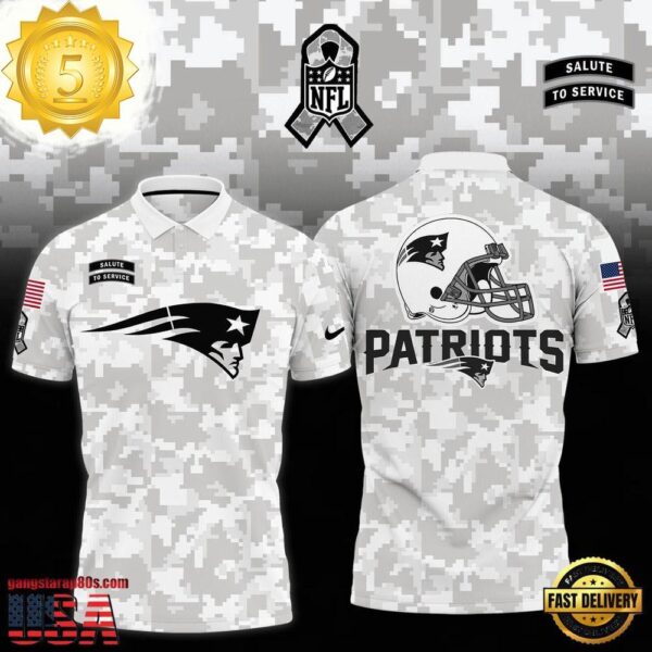 NFL New England Patriots Camo 2025 Salute to Service Polo Shirt - available at - rugbyfanstore.com