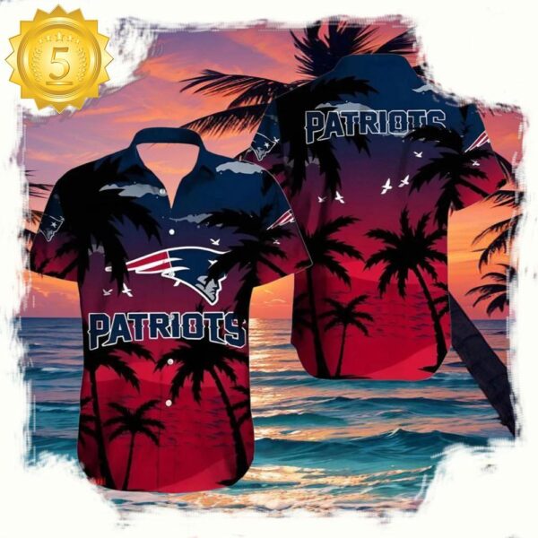 NFL New England Patriots Crimson Palm Paradise Hawaiian Shirt - available at - rugbyfanstore.com