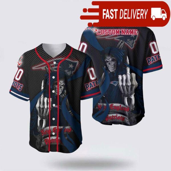 NFL New England Patriots Grim Reaper Custom Name Baseball Jersey Gift for Your Squad - available at - rugbyfanstore.com