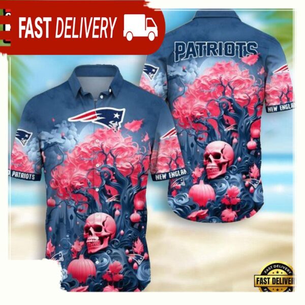 NFL New England Patriots Skull Pumpkin Hawaiian Shirt For Men Women - available at - rugbyfanstore.com