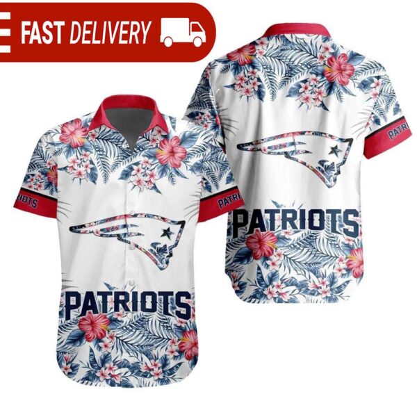 NFL New England Patriots Tropical Floral Hibiscus Hawaiian Shirt - available at - rugbyfanstore.com