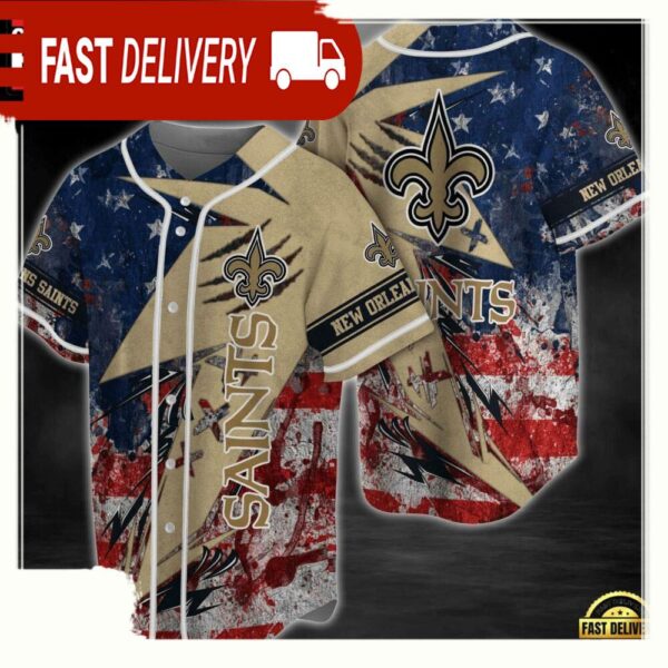 NFL New Orleans Saints America Flag New Design Baseball Jersey Shirt - available at - rugbyfanstore.com