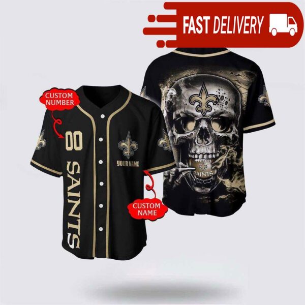 NFL New Orleans Saints Baseball Jersey 3D Personalized Skull Shirt for Your Football Team - available at - rugbyfanstore.com