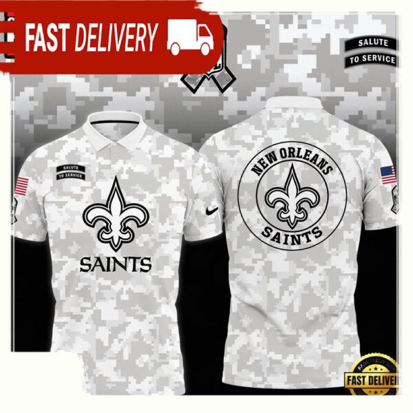 NFL New Orleans Saints Camo 2025 Salute to Service Polo Shirt - available at - rugbyfanstore.com