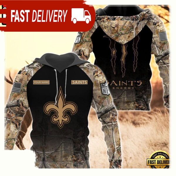 NFL New Orleans Saints Custom Name Hoodie Camo Hunting - available at - rugbyfanstore.com