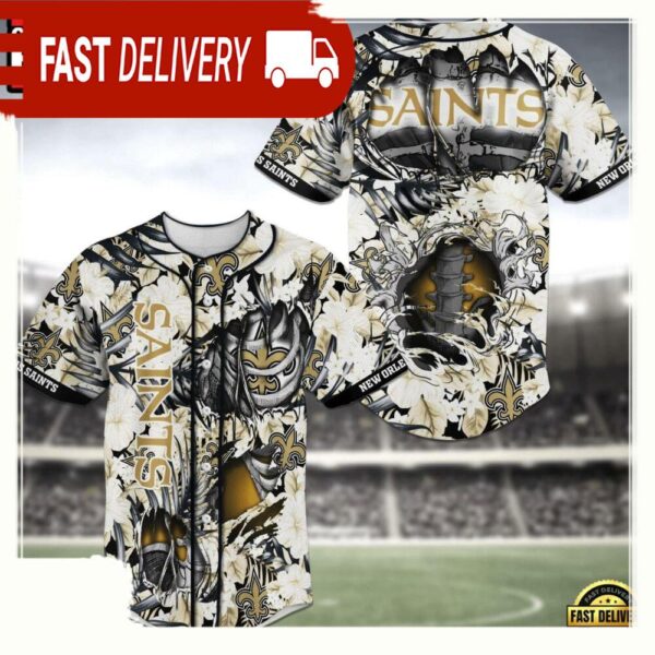 NFL New Orleans Saints Flower Skeleton New Design Baseball Jersey Shirt - available at - rugbyfanstore.com