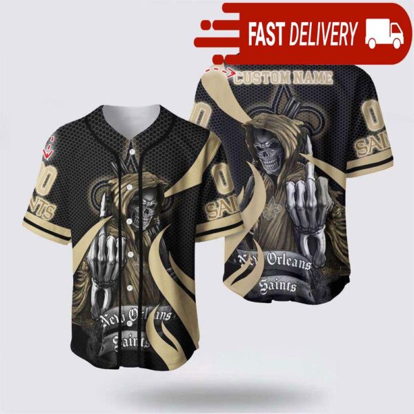 NFL New Orleans Saints Grim Reaper Custom Name Baseball Jersey Gift for Your Squad - available at - rugbyfanstore.com