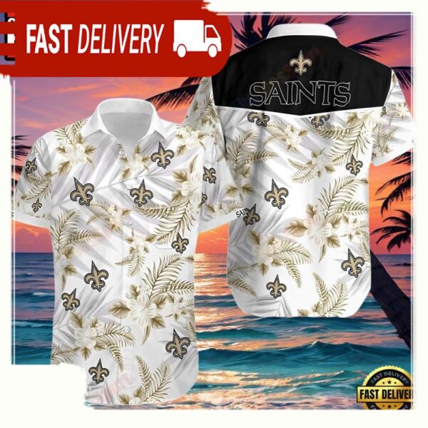 NFL New Orleans Saints Hawaiian Shirt White Tropical Fleur - available at - rugbyfanstore.com