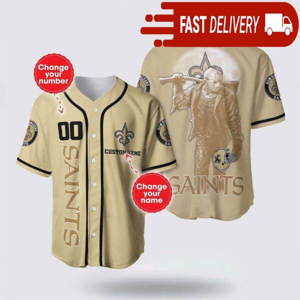 NFL New Orleans Saints Jason Voorhees Custom Name Baseball Jersey 3D Horror Shirt - available at - rugbyfanstore.com