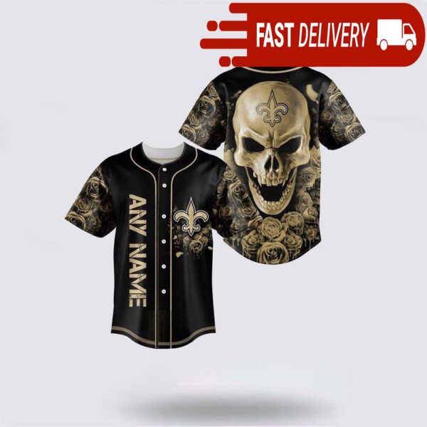 NFL New Orleans Saints Skull Flower 3D Baseball Jersey Football Gift - available at - rugbyfanstore.com