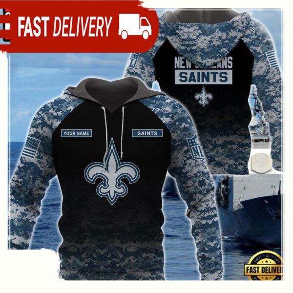 NFL New Orleans Saints U.S. Navy NWU Camouflage Cutsom Name Hoodie - available at - rugbyfanstore.com