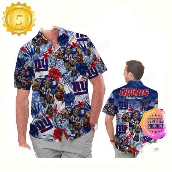 NFL New York Giants America Flag Tropical Floral Custom Hawaiian Shirt For Men Women - available at - rugbyfanstore.com