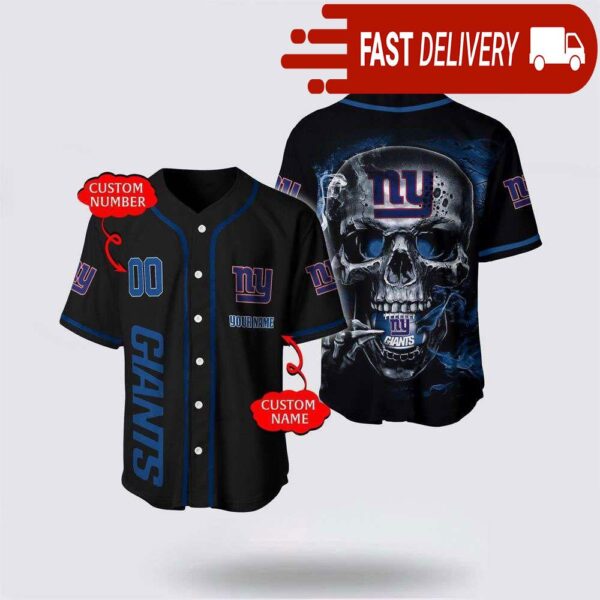 NFL New York Giants Baseball Jersey 3D Personalized Skull Shirt for Your Football Team - available at - rugbyfanstore.com