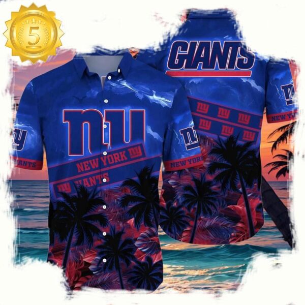 NFL New York Giants Hawaiian Shirt Palm Trees - available at - rugbyfanstore.com