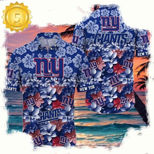 NFL New York Giants Hawaiian Shirts For Men Floral Pattern - available at - rugbyfanstore.com