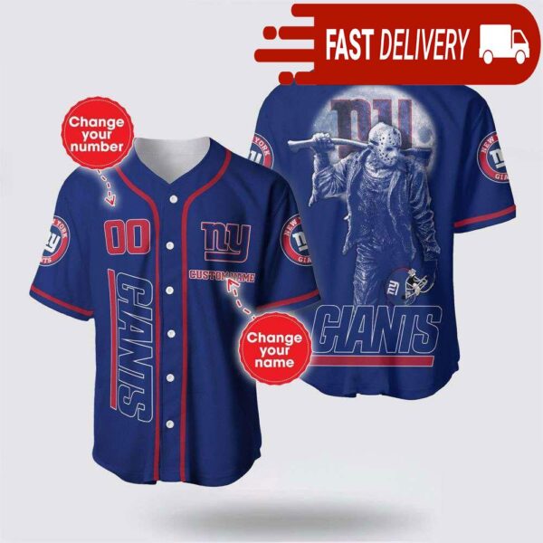 NFL New York Giants Jason Voorhees Custom Name Baseball Jersey 3D Horror Shirt - available at - rugbyfanstore.com