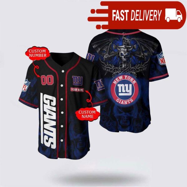 NFL New York Giants Personalized Baseball Jersey with Name and Number - available at - rugbyfanstore.com