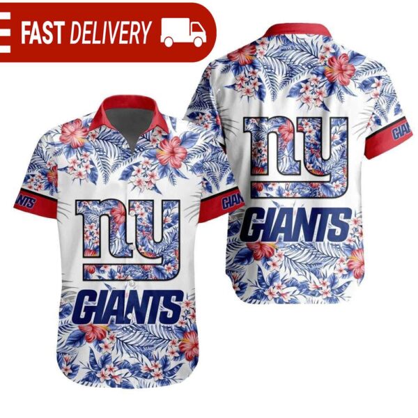 NFL New York Giants Tropical Floral Hibiscus Hawaiian Shirt - available at - rugbyfanstore.com