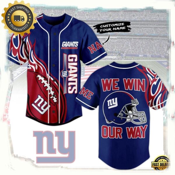 NFL New York Giants We Win Our Way Custom Name Baseball Jersey - available at - rugbyfanstore.com